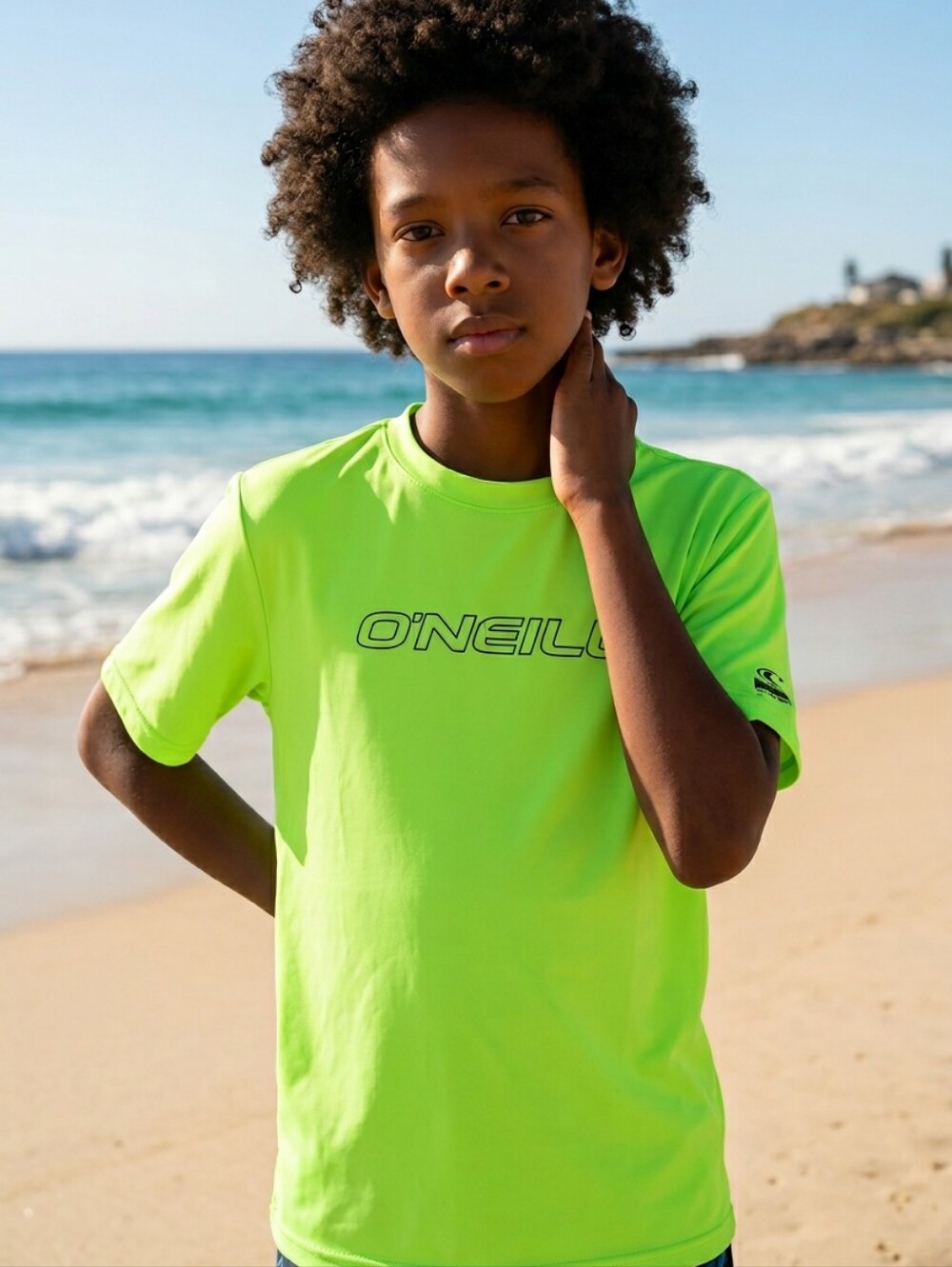 O'Neill Rash Guard Boys Large 14 Neon Green UPF 50+ Swim Shirt Surf Tee Beach